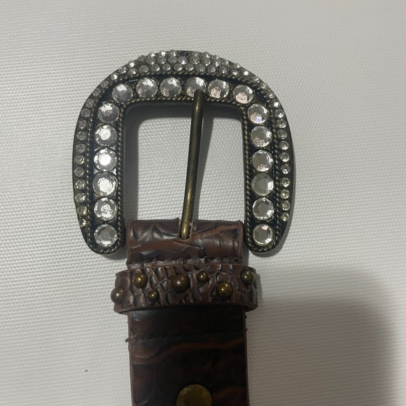 100% manmade material crocodile indent black and brown rhinestone belts - Picture 11 of 13